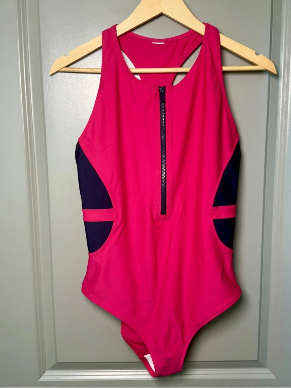 Sweaty Betty One-Piece Swimsuit | Colorblock | Hot Pink + Navy | Size L - Picture 1 of 8